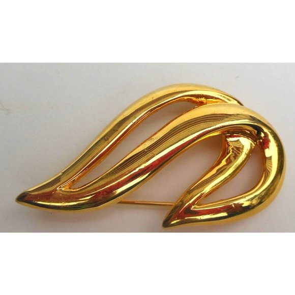 Unbranded Jewelry - Vintage Modernist Double Waveform Swoosh Swirl Brooch in Gold Tone